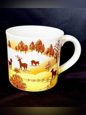 Vintage Otagiri Coffee Mug Deer Nature Multicolor Japan Cup